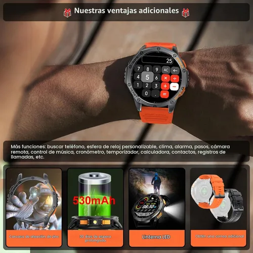 Vista 6 de Relojes inteligentes militares con GPS integrado, más de 170 modos deportivos para hombres con linterna, reloj inteligente para teléfonos Android