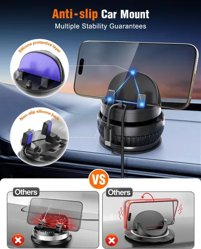 Vista 7 de pop-tech Soporte para teléfono con ventosa de automóvil: rotación de 360° y ajustable en 30°: soporte para teléfono celular con ventosa al vacío