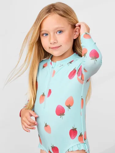Vista 4 de Simple Joys de Carter's - Traje de baño de una pieza con cremallera de manga larga para niñas bebés Fresas azules