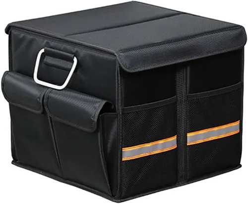 Vista 8 de Tianle Organizador de maletero de automóvil, organizador plegable para maletero y tapa, mango de aleación de aluminio, tira reflectante para negro