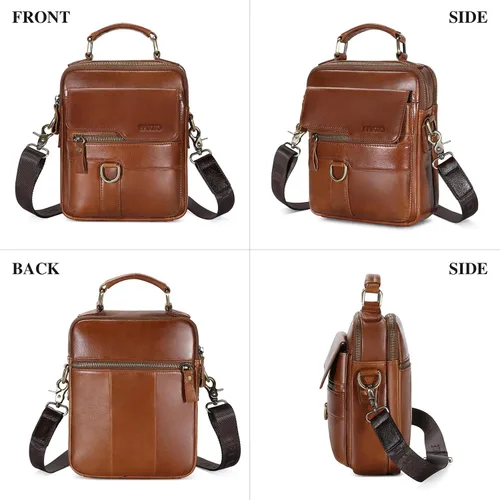 Vista 5 de BAIGIO Bolso bandolera de cuero genuino para hombre, bolso de mensajero pequeño para hombre, bolso de cuero para regalo de padre