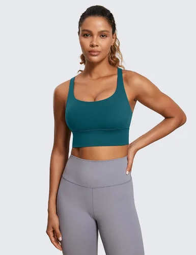 Vista 2 de CRZ YOGA Brasier deportivo con tirantes delgados para mujer, sin varillas, con relleno cruzado y acolchado, para entrenamiento, yoga