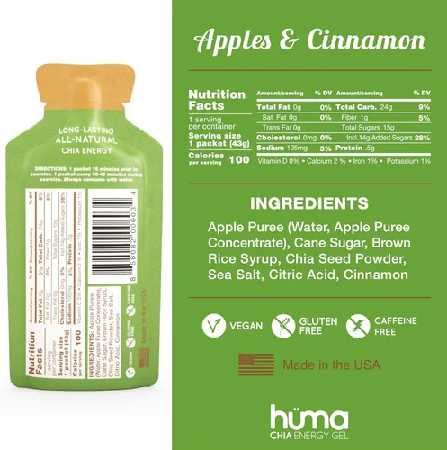 Vista 2 de Gel energético Huma Chia Energy Gel, 24 unidades, 1 Geles energéticos amigables con el estómago de comida real