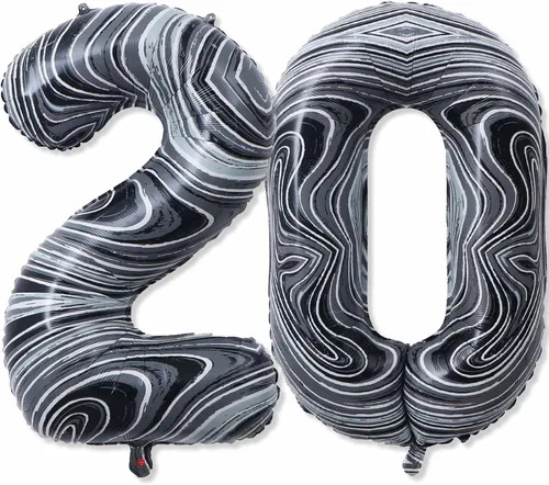 Vista 19 de Globos gigantes de papel de aluminio de mármol negro de 40 pulgadas, globos gigantes de helio número 10 para niños y niñas, decoraciones