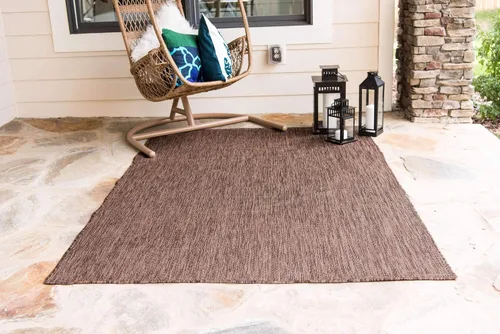 Vista 4 de Unique Loom Collection Alfombra de Área Plana Casual de Transición Sólida Jaspeada para Interiores/Exteriores