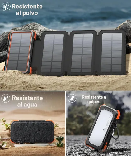 Vista 6 de BLAVOR Cargador solar, PD 18 W, carga rápida, 20000 mAh, con 4 paneles plegables, cargador USB C portátil con linterna de campamento, mosquetón