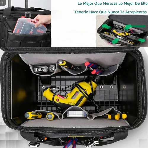 Vista 4 de Bolsa de Herramientas con Rodillo Integrado - Grande Portátil, Impermeable Bolsa de Herramientas Rodante con Ruedas y Bolsillo con Cremallera