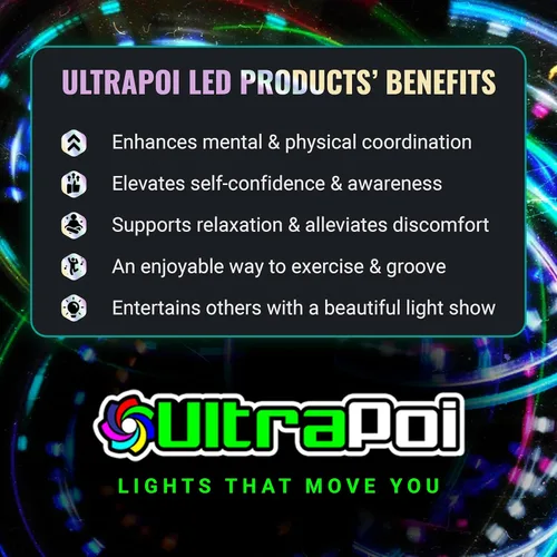 Vista 9 de ultrapoi Helix Poi Set Poi LED para Raves y conciertos LED Glow Enfermos Glow sticks with soft silicone handles, adjustable leashes, 70+