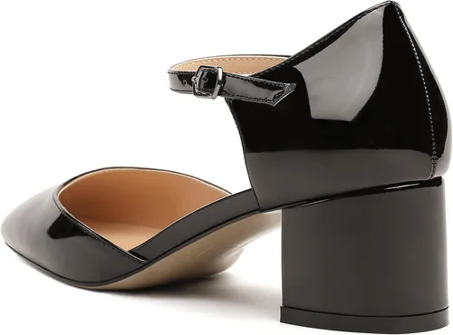 Vista 7 de MODENCOCO Zapatos de tacón bajo grueso con hebilla recortada para mujer, con correa en el tobillo, puntera cuadrada, 2 pulgadas