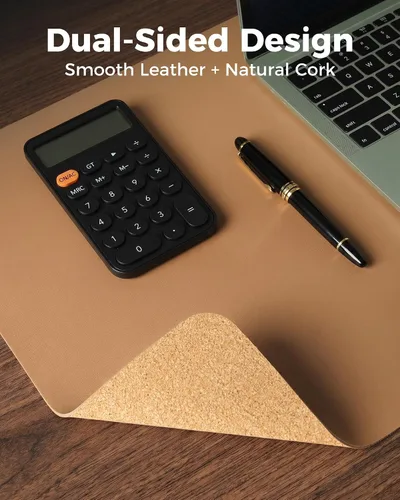 Vista 2 de Aothia - Alfombrilla de escritorio de doble cara de cuero y corcho natural, protector de escritorio grande impermeable para oficina, hogar