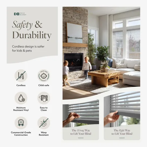 Vista 7 de CHICOLOGY - Minipersianas para ventanas interiores – 12 pulgadas de ancho x 36 pulgadas de alto, persianas horizontales de vinilo gris Sin cuerdas