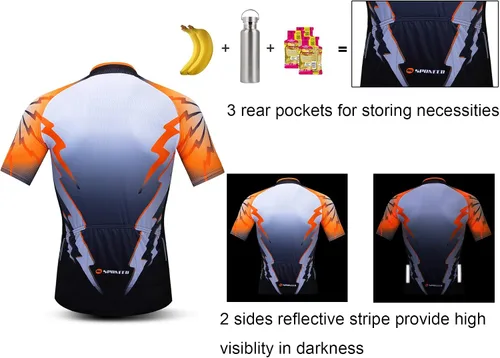 Vista 4 de sponeed - Jerséis de ciclismo para hombre, tops, camisas de ciclismo, manga corta, atuendo de ciclismo, chaqueta de ciclismo de cierre completo