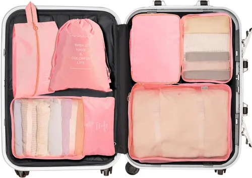 Vista 5 de Juego de 7 cubos de equipaje para maletas, bolsas organizadoras de equipaje de viaje, juego de bolsas organizadoras para equipaje de mano, artículos