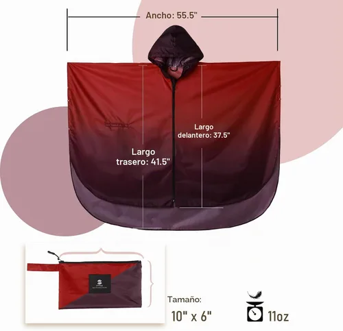 Vista 3 de SaphiRose Rain Poncho Jacket Coat Hooded for Adults with Pockets Gradiente Borgoña