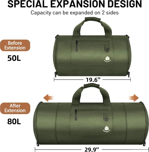 Vista 2 de Densata Bolsa de viaje de 50-70L, bolsa de lona deportiva expandible, bolsa de lona mejorada para el fin de semana durante la noche, bolsa