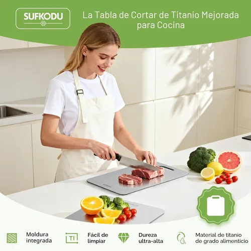 Vista 2 de Juego de 3 tablas de cortar de titanio, tablas de cortar de titanio para cocina, adecuadas para tiendas, restaurantes. Tabla de cortar de titanio