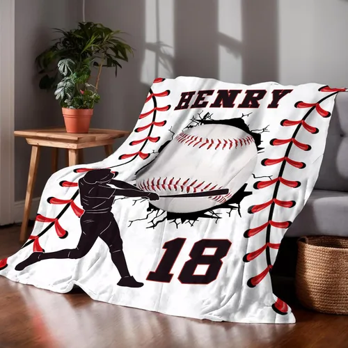 Vista 2 de Mantas de Béisbol Personalizadas con Nombre y Números, Mantas de Franela Personalizadas para Juegos de Equipo de Béisbol, Regalos para Niños Amantes