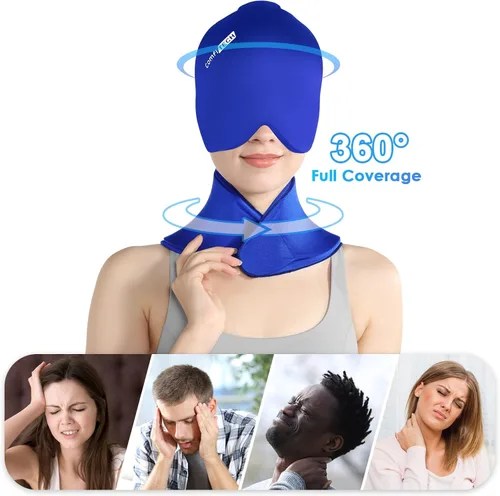 Vista 2 de ComfiTECH Cold Cap and Neck Ice Pack Wrap Gel Combo, paquete de cuidado para cabeza y cuello cervical, azul