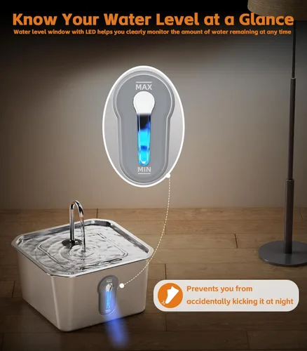 Vista 7 de Fuente de agua grande de acero inoxidable para gatos de 4 litros/135 onzas con 3 filtros, fuente de agua para mascotas, silenciosa, para interiores