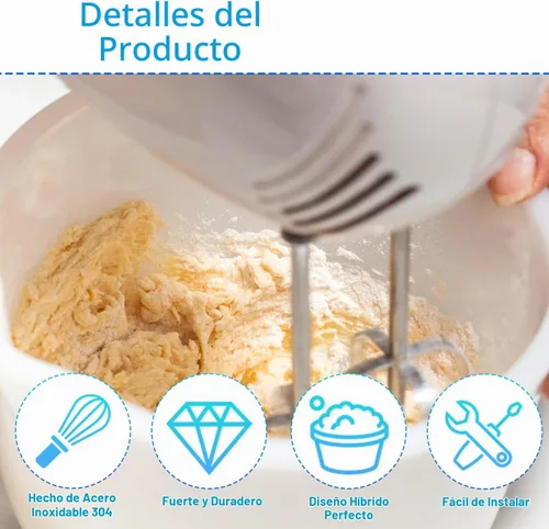 Vista 4 de Penitue 4 piezas de accesorios para batidoras de mano, 2 estilos de batidor y batidoras de acero inoxidable, piezas de repuesto para batidora