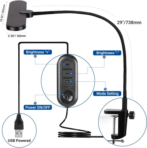 Vista 7 de NEEWER Versión de nivel de entrada, lámpara LED de escritorio de 10 W con abrazadera, luz de clip de monitor flexible con borde de color, 5 modos