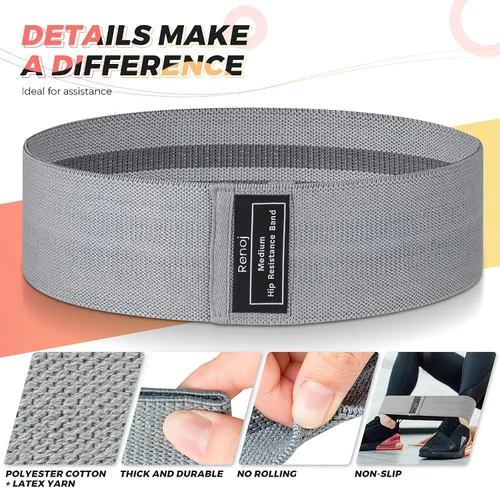 Vista 6 de Renoj Resistance Bands for Working Out: 3-Set Professional Exercise Bands for Pilates, Yoga, Home Gym, Booty, Leg Training Heavy/Medium/Light