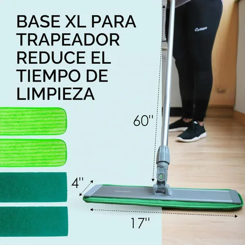 Vista 2 de Mopa de microfibra de aleación de aluminio. Incluye 2 almohadillas de microfibra. Para usar en seco o húmedo. Para suelos de madera, azulejos