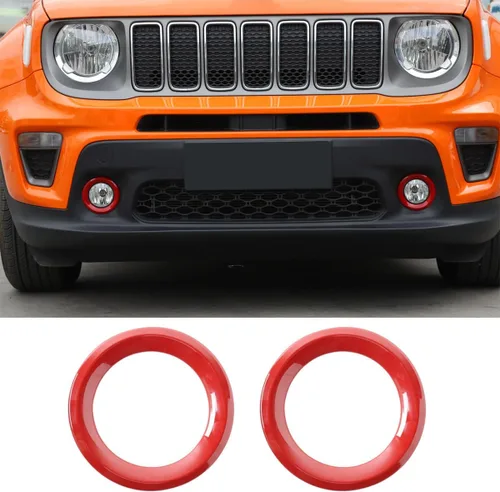 Vista 3 de Insertos de rejilla + lámpara antiniebla delantera + bisel de señal de giro + cubierta de faro delantero para Jeep Renegade 2019+, rojo