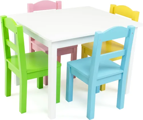 Vista 10 de Humble Crew Juego de mesa y silla para niños pequeños, muebles de actividades de madera Sturdy 5 piece playroom or bedroom desk, perfect size for