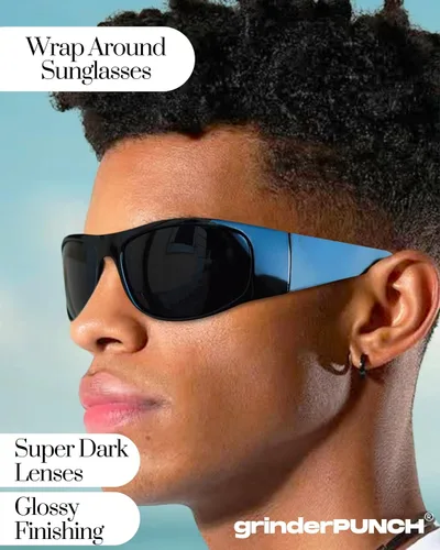 Vista 6 de grinderPUNCH Gafas de sol negras polarizadas súper oscuras Estilo ciclista Estilo envolvente ligero protección UV