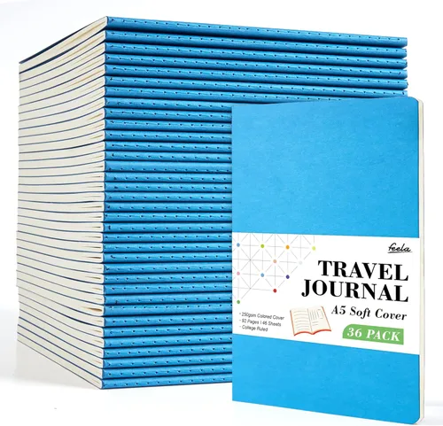 Vista 14 de feela - Paquete de 36 diarios de tapa suave a granel, diario de viaje con forro en blanco para mujeres y hombres, cuadernos con rayas universitarias