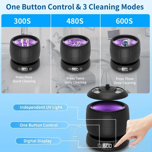 Vista 4 de Máquina Limpiadora de Retenedores Ultrasónica Mejorada 2025, Limpiador de Retenedores Separado para Protectores Nocturnos, Brackets, Alineador