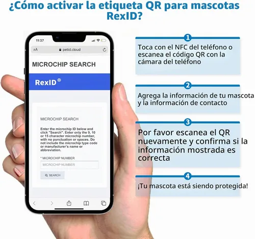 Vista 4 de RexID Kit de implante de microchip para mascotas de 0.049 in y 0.276 in junto con etiqueta de identificación inteligente para conectar al dueño