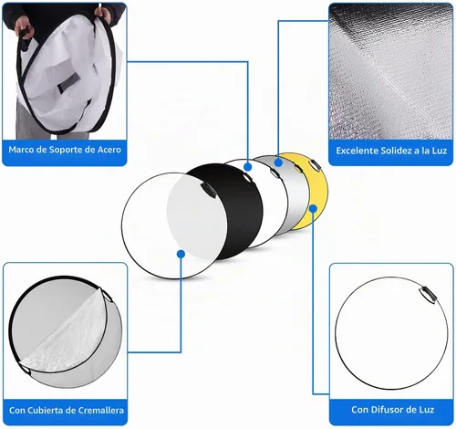 Vista 6 de Selens Portable 5-in-1 24 in / 60 cm Handle Round Reflector Collapsible