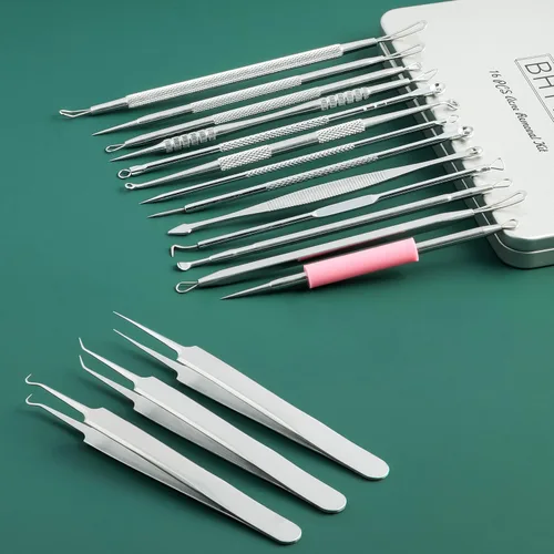 Vista 7 de Herramientas de eliminación de puntos negros, kit de herramientas de 16 piezas, herramientas de espinillas para acné para manchas, herramienta