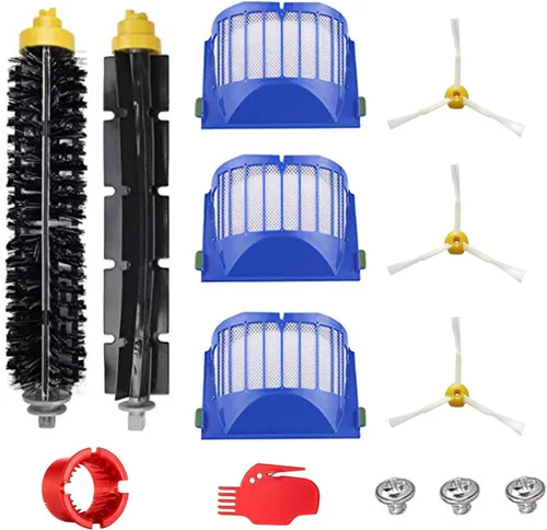 Vista 7 de DLD 1 juego de cepillos de goma multisuperficie +3 filtros HEPA+6 cepillos de barrido de bordes piezas de repuesto para iRobot Roomba i7 i7+/i7 Plus
