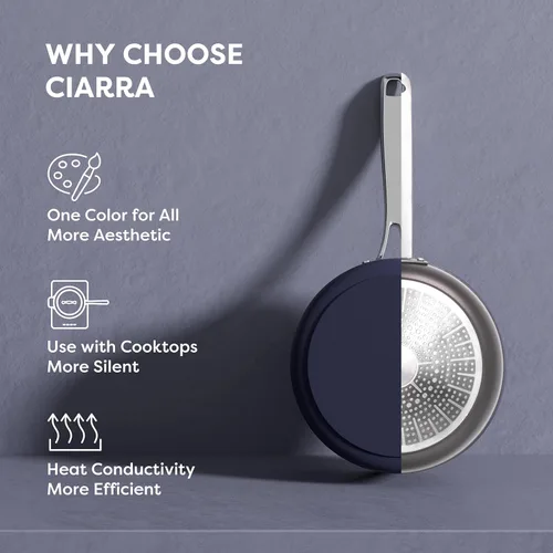 Vista 5 de CIARRA Juego de utensilios de cocina antiadherentes, juego de ollas y sartenes de cerámica con tapa, juego de cocina no tóxico, sin PTFE ni PFOA