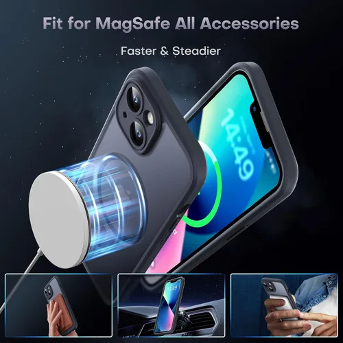 Vista 536 de TOCOL Funda magnética 3 en 1 para iPhone 15 Pro, mejorada [protección completa de cámara] con 2 protectores de pantalla, compatible con MagSafe Gris