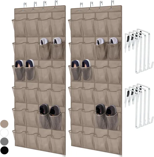Vista 10 de HOME GENIE Organizador colgante para zapatos sobre la puerta, 24 bolsillos de malla transpirable, soporte de almacenamiento en el armario, ganchos