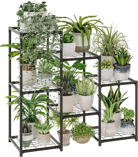 Vista 14 de Bamworld - Soporte esquinero para plantas de interior y exterior, mesa pequeña para varias plantas, estante de madera para jardín, patio, césped