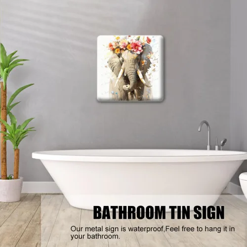 Vista 2 de Cartel creativo de hojalata floral de elefante, arte de pared para guardería, regalos para niñas pequeñas, fiesta de cumpleaños, diseño floral lindo
