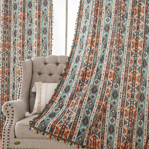 Vista 17 de Cortinas estampadas para sala de estar, artesanías populares, 54 pulgadas de largo, estilo indio, hippie, bohemio, con bolsillo para cortinero B2