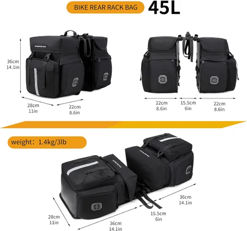 Vista 5 de Bolsa de Accesorios para Bicicleta Sunpeak Alforjas para Portaequipaje Trasero de Bicicleta 45L Bolsa de Sillín Impermeable para Bicicleta
