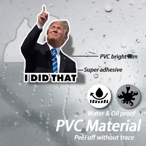 Vista 2 de Calcomanías con texto en inglés "I Did That Trump", 100 calcomanías con texto en inglés "I Did That", 5 patrones diferentes, tamaño grande de 3