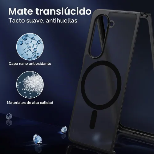 Vista 5 de MAKAVO Funda magnética para Samsung Galaxy Z Fold 5 [compatible con MagSafe], delgada, translúcida mate, parte trasera dura y parachoques negro