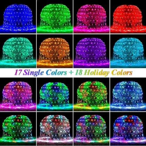 Vista 3 de OYCBUZO 204 luces LED de red, 9.8 pies x 6.6 pies, 35 colores cambiantes, cadena de luces de malla de Navidad, luces de hadas conectables