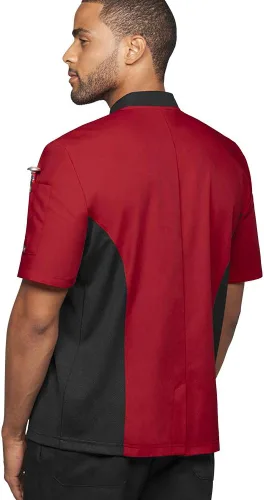 Vista 2 de Abrigo de chef para hombre con paneles laterales de malla (S-3X, 6 colores)