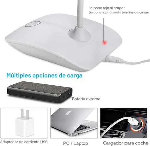 Vista 5 de Deeplite - Lámpara de escritorio LED con cuello de ganso flexible de 3 niveles de brillo, lámpara de mesa operada por batería de 5 W, control