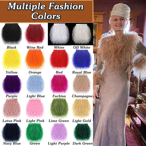 Vista 5 de SOGUGOM Adorno de Plumas de Avestruz Negro - 1.5 Capas 2 Yardas Plumas de 4 Pulgadas Adorno de Cintas con Flecos para Costura, Vestidos, Proyectos
