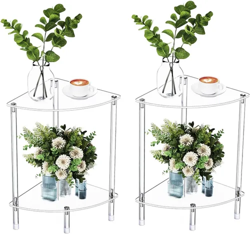 Vista 7 de Mesa auxiliar de acrílico triangular transparente para espacios pequeños, 11.81 pulgadas de largo x 11.81 pulgadas de ancho x 19.82 pulgadas